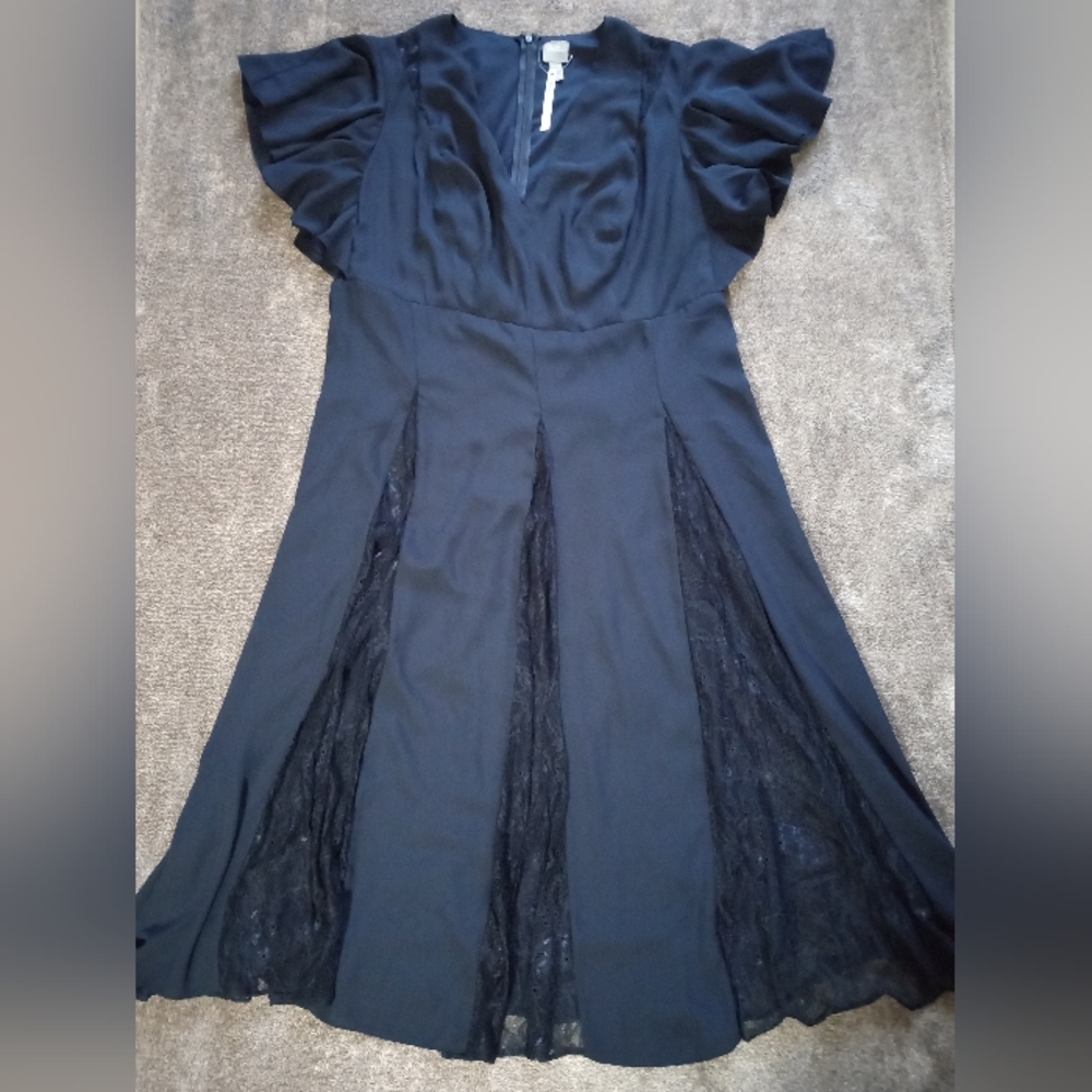 ASOS Curve Black Flutter Sleeve Lace Panel Dress